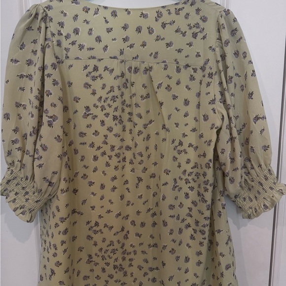 Bohme Sage Floral Blouse Romantic Cottagecore Fall Top Smocked Sleeves S - Picture 3 of 10